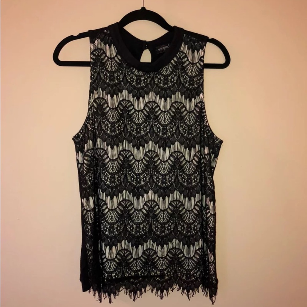 Lace Black & Nude Tank Blouse Size XL